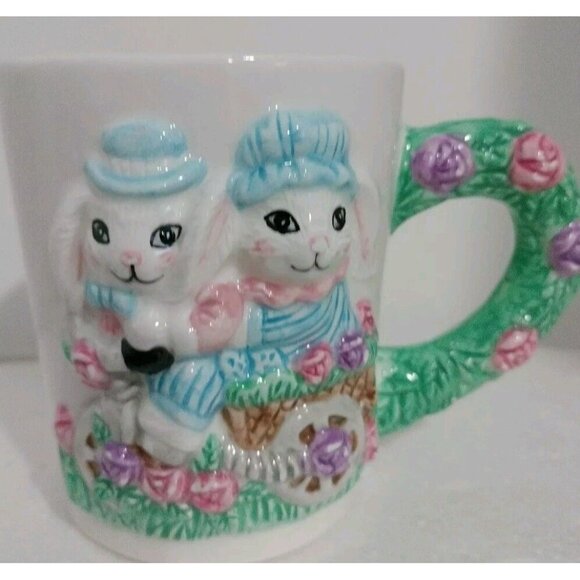 TB Trading Co 3D Collectible 2 Bunnys On A Bike With Flowers Coffee Cups Mug - Picture 2 of 7